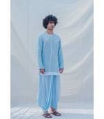 Cotton X Linen Drenched In Aqua Kurta