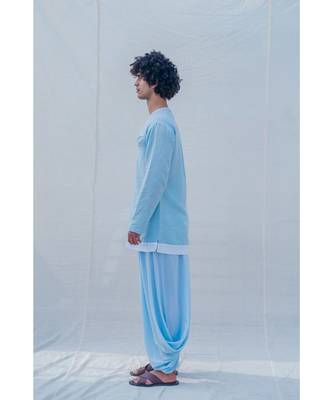 Cotton X Linen Drenched In Aqua Kurta 2