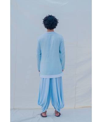 Cotton X Linen Drenched In Aqua Kurta 3