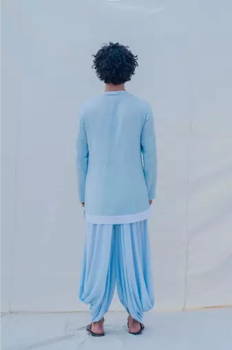 Cotton X Linen Drenched In Aqua Kurta