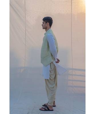 Raw Silk Pista Waist Coat Dhoti And Kurta Set 3