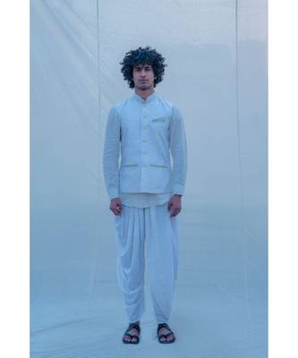 Raw Silk Off White Waist Coat 1