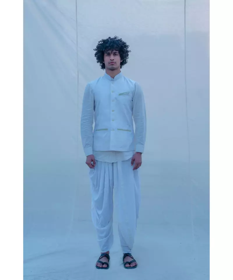 RAW SILK OFF WHITE WAIST COAT