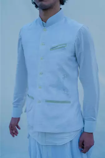 Raw Silk Off White Waist Coat