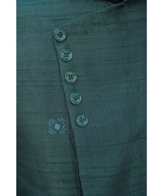 Raw Silk Green Waist Coat Kurta And Pant Set 3