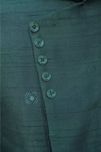 Raw Silk Green Waist Coat Kurta And Pant Set
