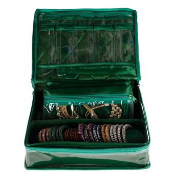 Shree Shyam Products Silk Embroidered Jewellery Kit Cum Pouch - Green | Jewellery Cosmetic Organizer Traveling Kit 2