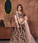 Maroon embroidered velvet semi stitched lehenga