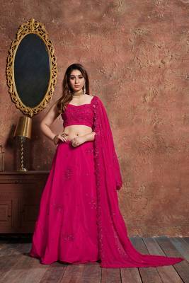 Pink embroidered georgette semi stitched lehenga 1