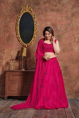 Pink embroidered georgette semi stitched lehenga 3