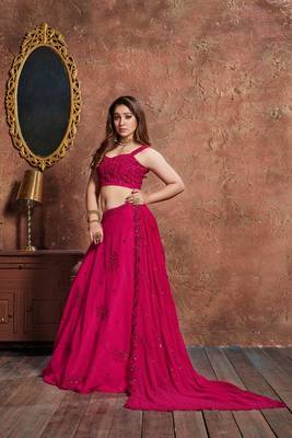 Pink embroidered georgette semi stitched lehenga 4