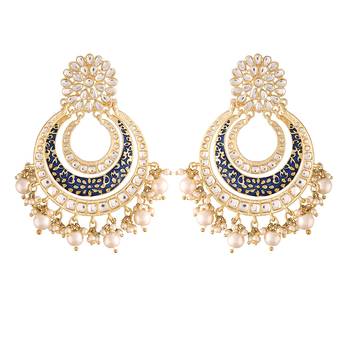 Matt Finish Plated Chandbali Handmade Royal Blue Enamel/Meenakari Kundan & Pearl Earrings for Women (E2860BL) 4