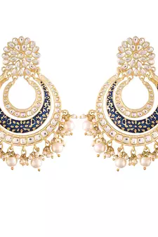 Matt Finish Plated Chandbali Handmade Royal Blue Enamel/Meenakari Kundan & Pearl Earrings for Women (E2860BL)