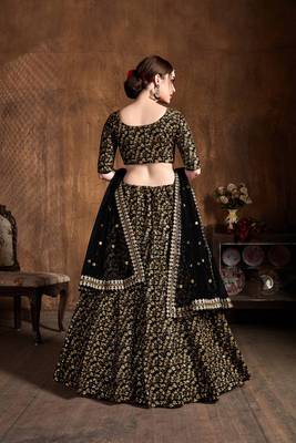 Black embroidered silk semi stitched lehenga 3
