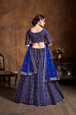 Royal blue embroidered silk semi stitched lehenga 3