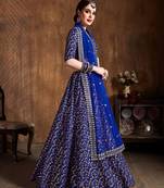 Royal blue embroidered silk semi stitched lehenga