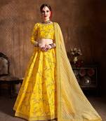 Yellow embroidered silk semi stitched lehenga