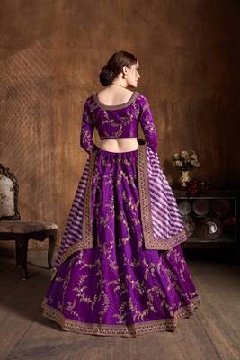 Purple embroidered silk semi stitched lehenga 2