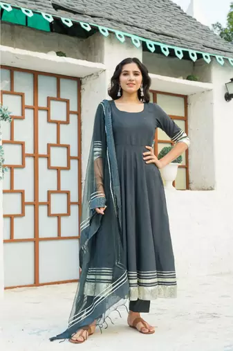 Monochrome Grey Kurta Dupatta Set
