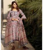 Charming Grey Cotton Hand Block Print Suit Set