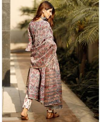 Charming Grey Cotton Hand Block Print Suit Set 2