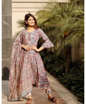Charming Grey Cotton Hand Block Print Suit Set 5
