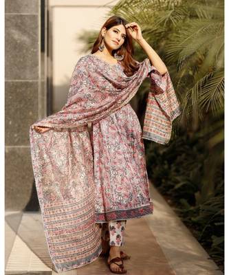 Charming Grey Cotton Hand Block Print Suit Set 6