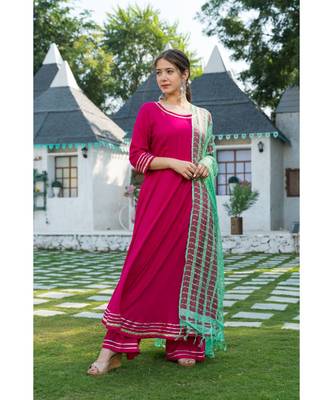 Pink Kurta with Lime Green Dupatta Set 1