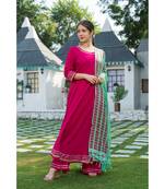 Pink Kurta with Lime Green Dupatta Set