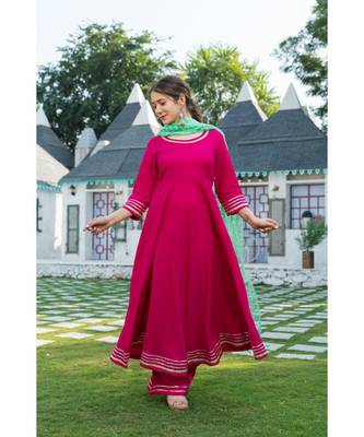 Pink Kurta with Lime Green Dupatta Set 5