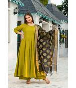 Mehendi Green Suit Set with Chanderi kurta Dupatta