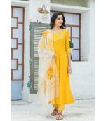 Yellow Gota Kurta set with Hand Paint Doria Dupatta