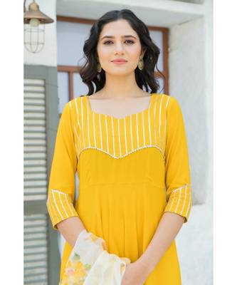 Yellow Gota Kurta set with Hand Paint Doria Dupatta 6