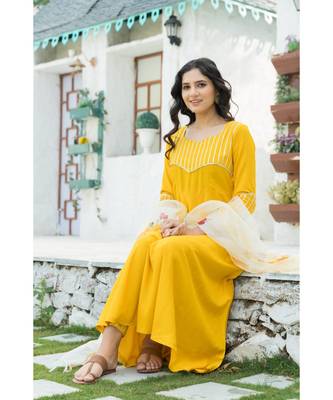 Yellow Gota Kurta set with Hand Paint Doria Dupatta 7