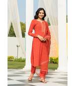 Tangerine Bagru Block Print Kurta set Doria Dupatta