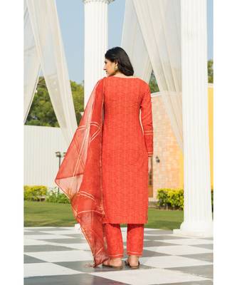Tangerine Bagru Block Print Kurta set Doria Dupatta 5