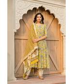 Canary Yellow Kurta With Hand block Print Dupatta Set