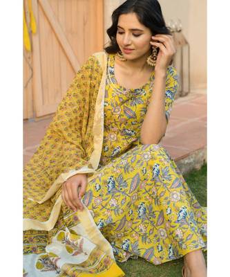 Canary Yellow Kurta With Hand block Print Dupatta Set 8