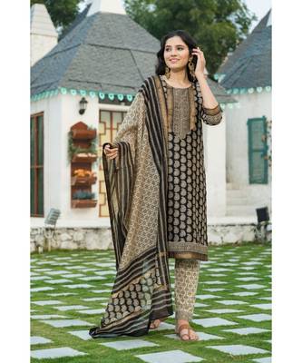 Golden Black Bagru Block Print Chanderi Kurta Dupatta Set 2