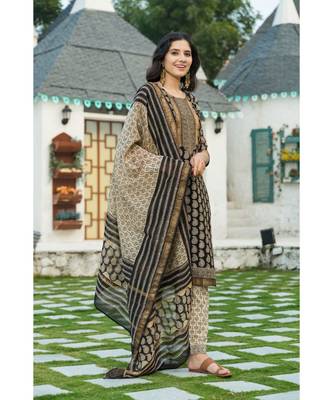 Golden Black Bagru Block Print Chanderi Kurta Dupatta Set 3