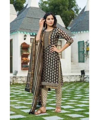 Golden Black Bagru Block Print Chanderi Kurta Dupatta Set 4