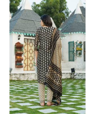 Golden Black Bagru Block Print Chanderi Kurta Dupatta Set 5