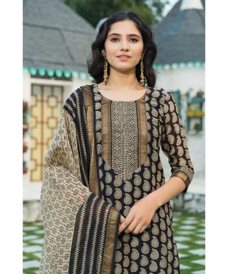 Golden Black Bagru Block Print Chanderi Kurta Dupatta Set 6