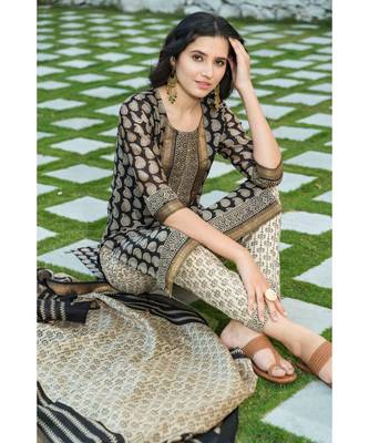 Golden Black Bagru Block Print Chanderi Kurta Dupatta Set 7