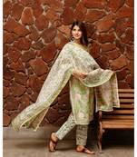 Shiny Green Block Print Chanderi Suit kurta set
