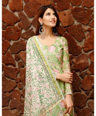 Shiny Green Block Print Chanderi Suit kurta set 7
