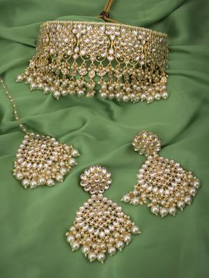 Incredible Pearl Gold Plated Kundan Choker Necklace Set for Women 1