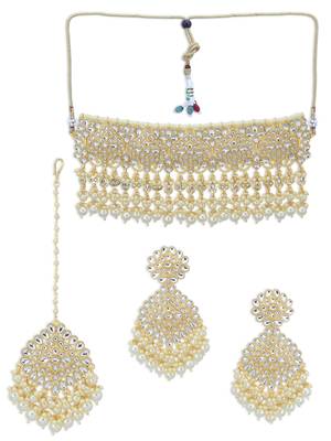 Incredible Pearl Gold Plated Kundan Choker Necklace Set for Women 2