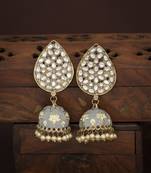 Gleaming Pearl Gold Plated Kundan Lotus Meenakari Jhumki Earring for Women