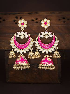 Stunning Pearl Gold Plated Kundan Meenakari Jhumki Earring for Women 1